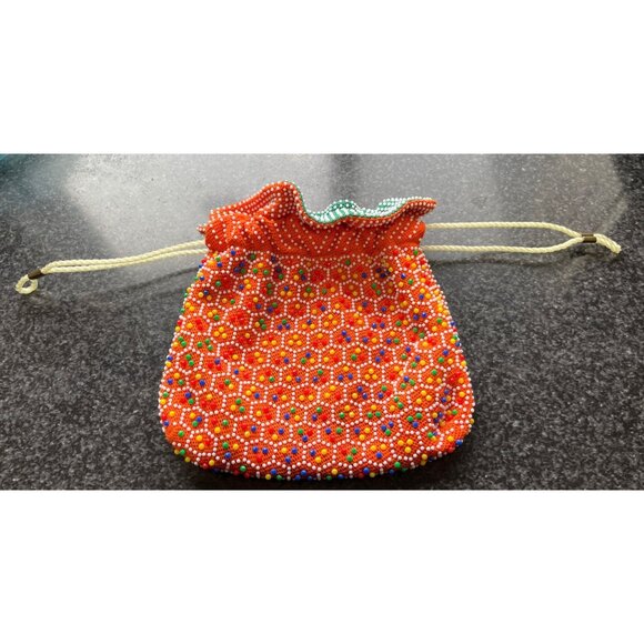 Vtg 1950's Candy Dot Beaded Drawstring Reversible Handbag Multi Colored Bakelite - Picture 2 of 10